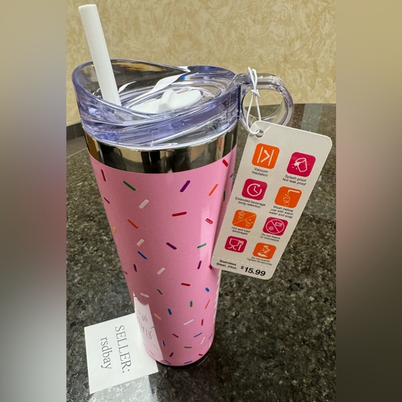 SPRING 2024 “DUNKIN” 24oz Insulated Stainless Steel Tumbler - PINK CONFETTI - Picture 3 of 3